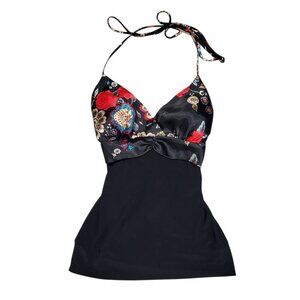 Black Floral Halter Tank Top